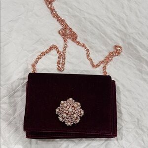 Ted Baker Velvet Pearl-Embellished Crossbody Bag in Deep Burgundy